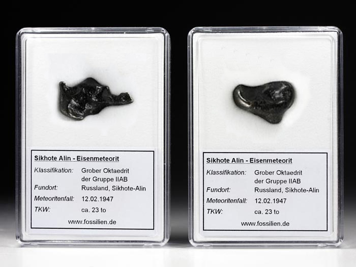 mittelgroße Sikhote Alin - Eisenmeteoriten in Sammelkästchen